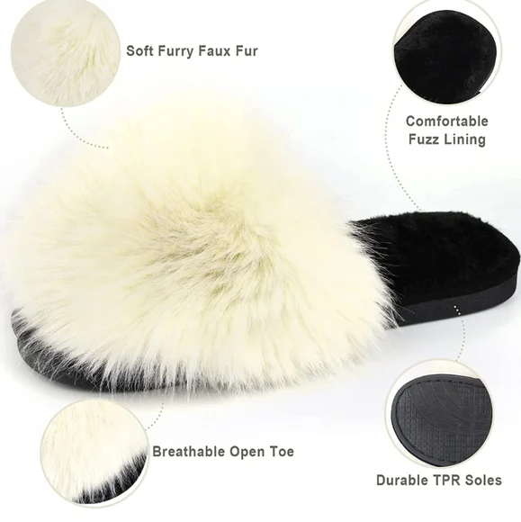 Fuzzy Slippers Women,Cozy Open Toe Fuzzy House Slippers - Picture 4 of 4